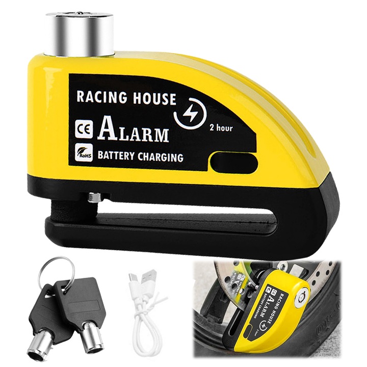 Заключване на спирачен диск, qipuneky, против кражба, 110dB, водоустойчиво, 7 мм, с 2 обратими ключа