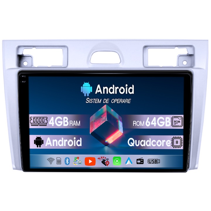 Navigatie dedicata Ford Fiesta MK5 2002 - 2008, 4GB RAM/64GB ROM, ventilator racire activ, display 1K Q-Led, 9 inch, camera marsarier si microfon extern