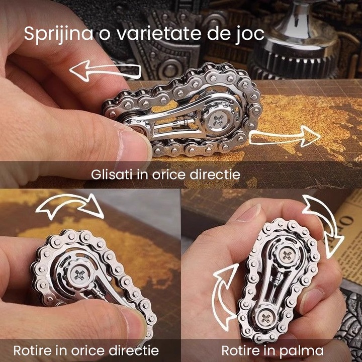 Original - Jucarie Fidget Spinner Premium Anti Stres, Southern Sky, Giroscop din Aliaj, Jucarie din Metal de decompresie, forma Lant de Angrenaj de Bicicleta, 6 x 3.5 cm, Negru