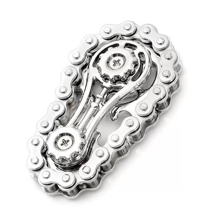 Премиум антистрес играчка Fidget Spinner, Flippy, алуминиев жироскоп, метална играчка за декомпресия, форма на велосипедна верига, 6 x 3,5 см, Сребрист