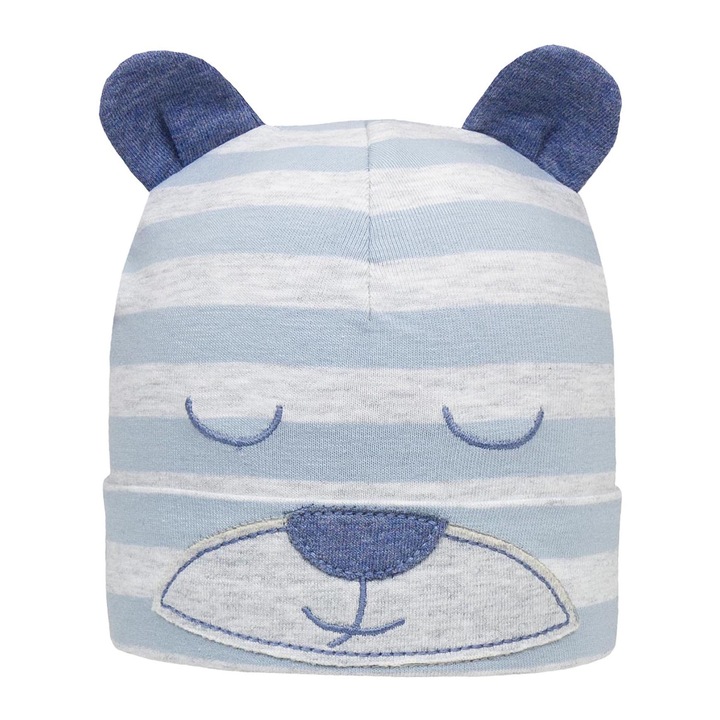 Caciula pentru copii DOLL, dungi albastre, 95% bumbac, 5% elastan, cu urechi decorative