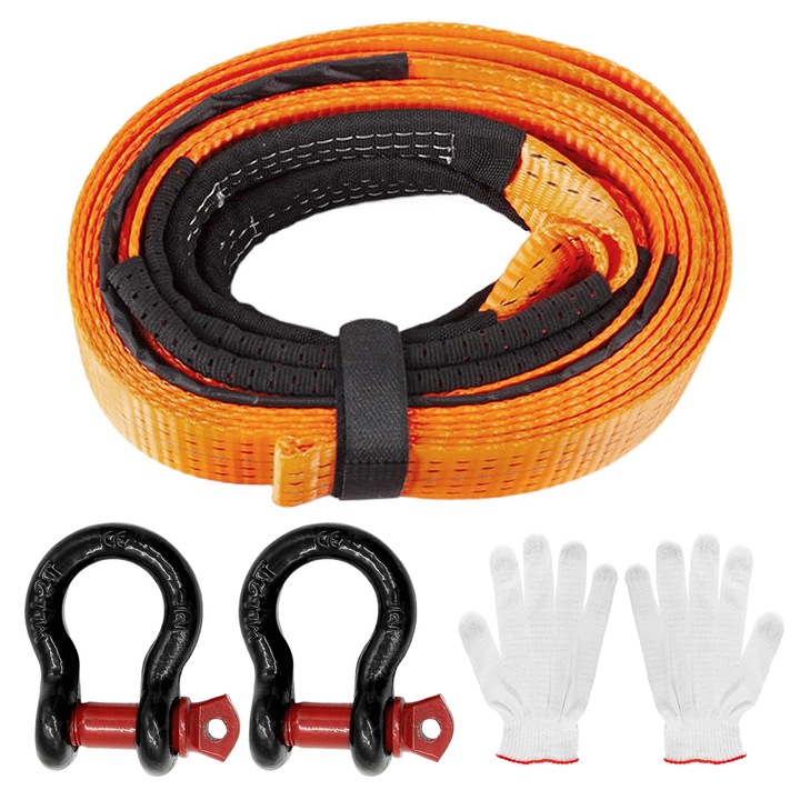 Въже за теглене, 5 м, qipuneky, 10 тона, оранжево, комплект с ръкавици