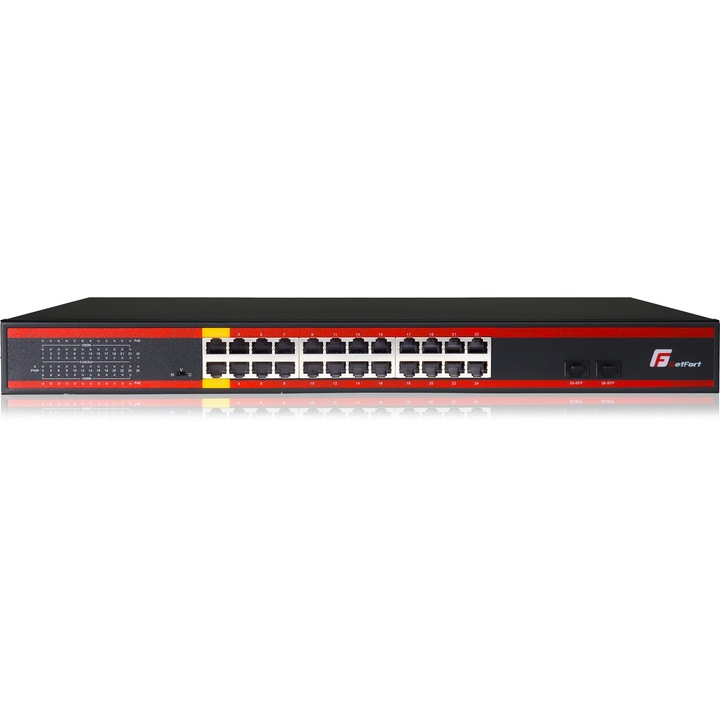 Switch Poe, Getfort, 24Ge+2Sfp, 1x120 mm, 24 Porturi Gigabit Poe, Suport Poe++ 60W Pe Porturile 1-2, 2 Porturi Sfp 1.25 Gbps, Alimentare Integrata 400W, Negru