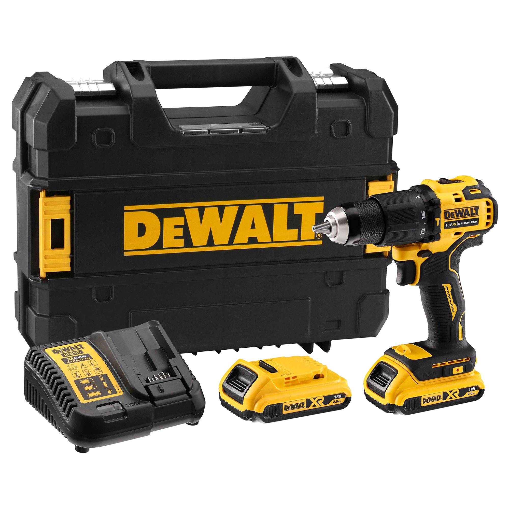 Masina compacta de gaurit si insurubat cu percutie (bormasina) pe acumulator DeWALT DCD709D2T, motor fara perii, 18V XR, cuplu 65 Nm, mandrina 13 mm, 2 acumulatori 2 Ah Li-Ion, inc