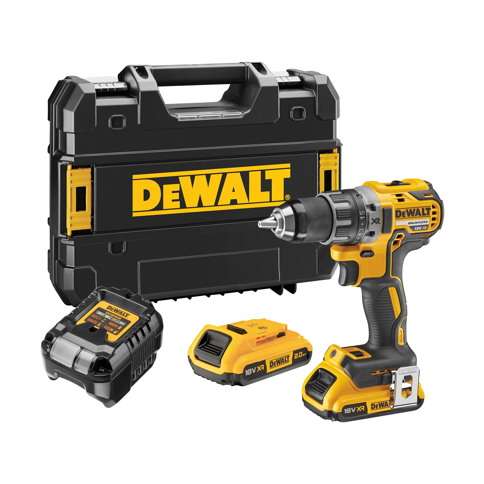 Masina compacta de gaurit si insurubat (bormasina) pe acumulator DeWALT DCD791D2, motor fara perii, 18V XR, cuplu 70 Nm, mandrina 13 mm, 2 acumulatori 2 Ah Li-Ion, include incarcat
