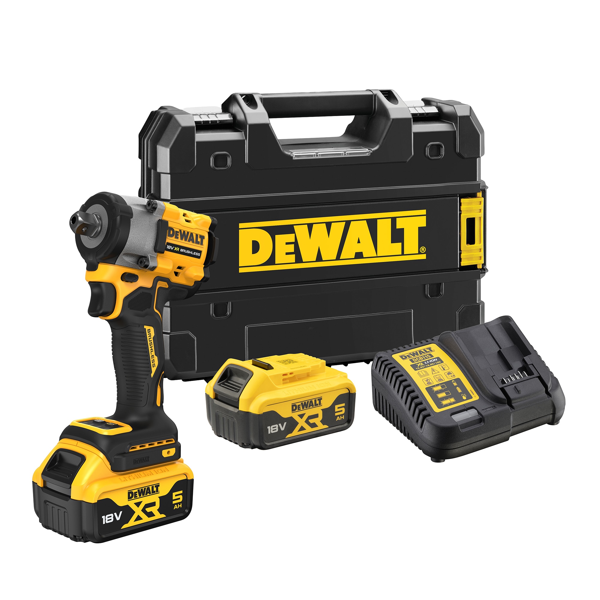 Masina compacta de insurubat cu impact (bormasina) pe acumulator DeWALT DCF922P2T, motor fara perii, 18V XR, cuplu maxim 406 Nm, cap de prindere de 1/2 inch, 2 acumulatori 5 Ah Li-
