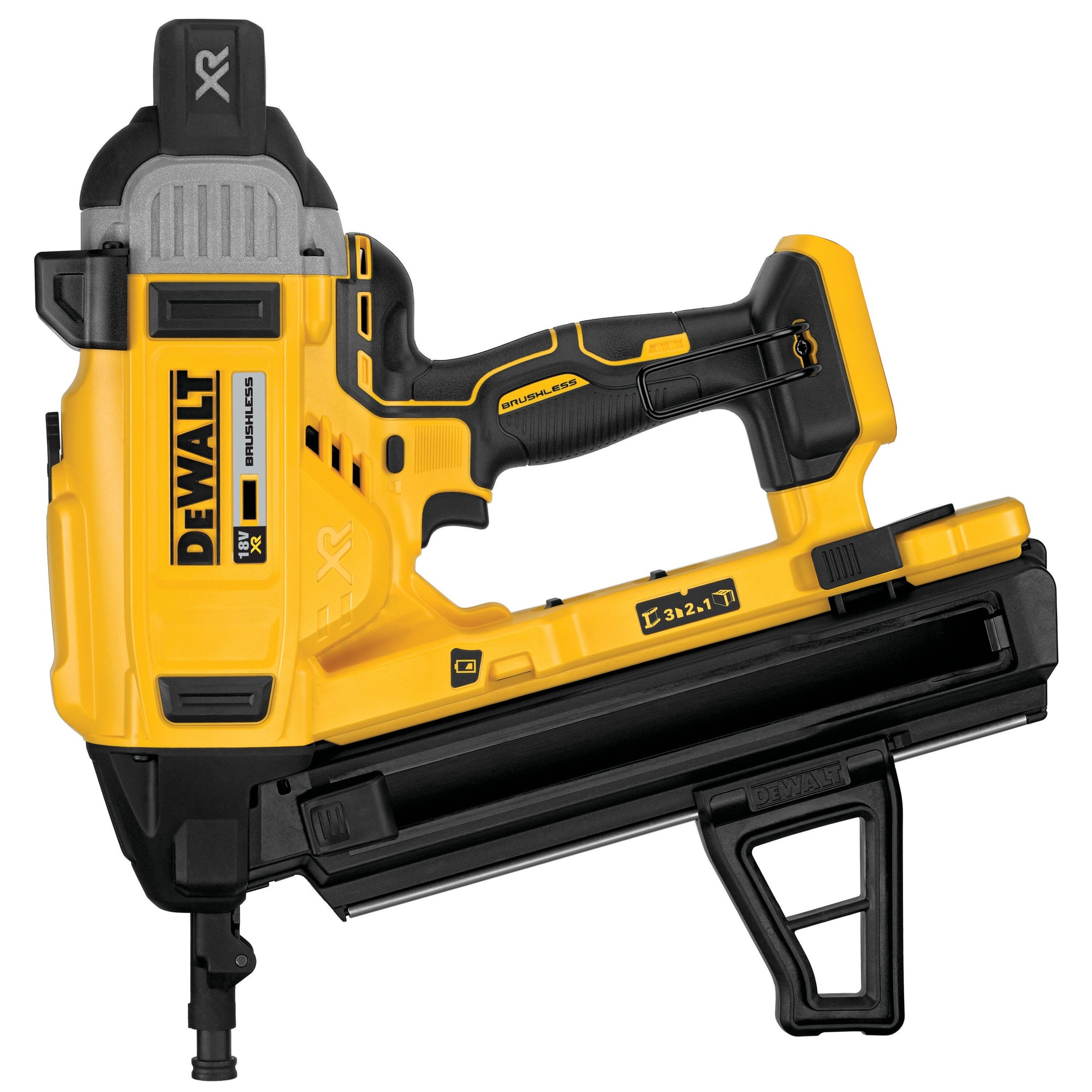 Pistol pentru batut cuie in beton pe acumulator DeWALT DCN890N, 18V XR, motor fara perii, diametru cuie 2.6-3.7 mm, lungime cuie 13-57 mm, magazie cuie cu unghi de 15 grade, agatat