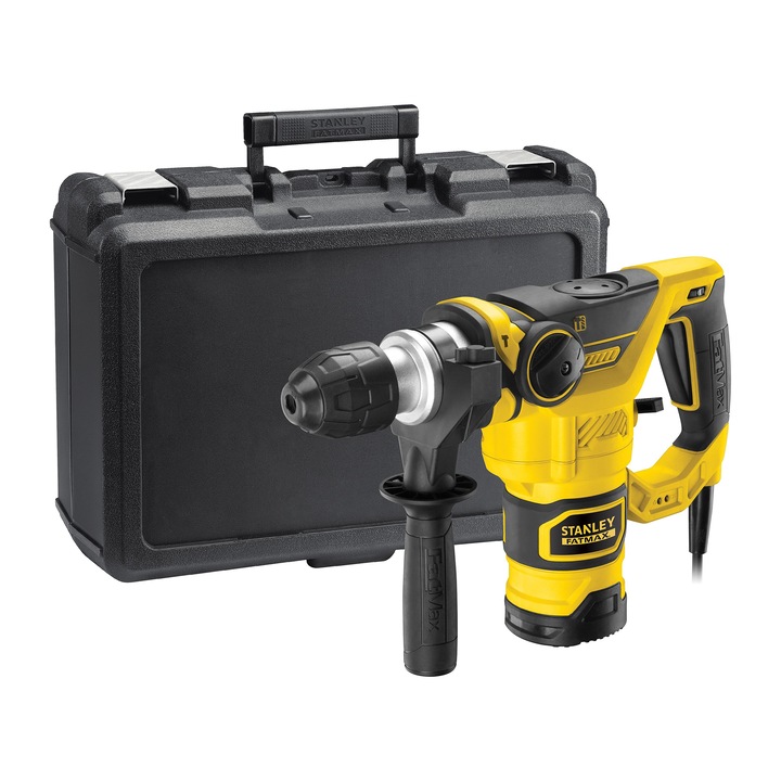 Ciocan rotopercutor profesional SDS-Plus STANLEY FatMax FME1250K, alimentare 230V, putere 1250W, mandrina 13 mm, diametru maxim 32 mm, 3.5 J energie impact, 0-850 RPM, 0-4100 BPM, maner lateral, valiza de transport din plastic