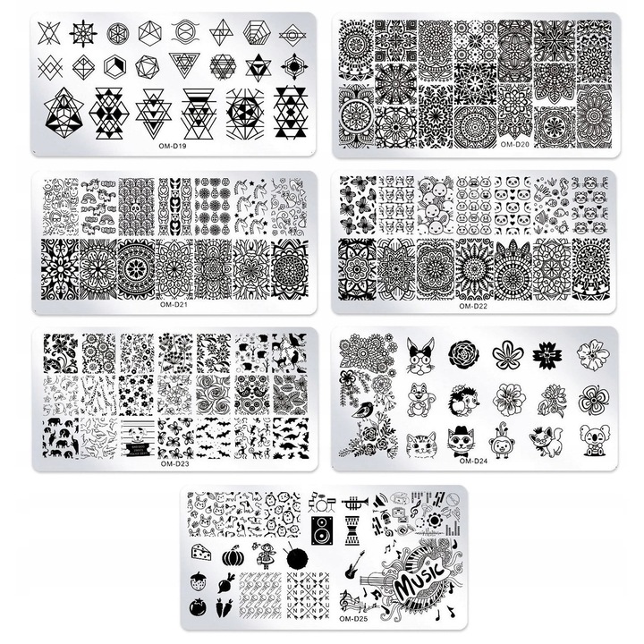 Set 25 placute cu stampile pentru nail art, 12x6cm, Argintiu