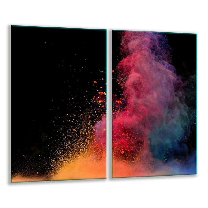 Placa de sticla protectoare 2x 30x52cm, design grafic, pentru gatit si taiat, neagra