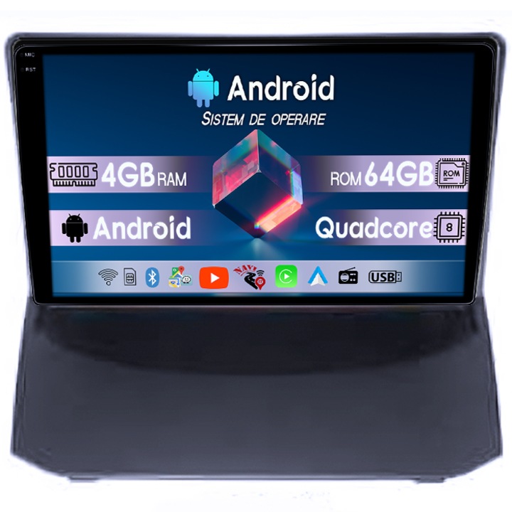 Navigatie dedicata Ford Fiesta 2004-2014, 4GB RAM 64GB ROM, Octacore, Android 14, Display QLED 1K 9", DSP, Carplay&Android Auto, Suport camere AHD