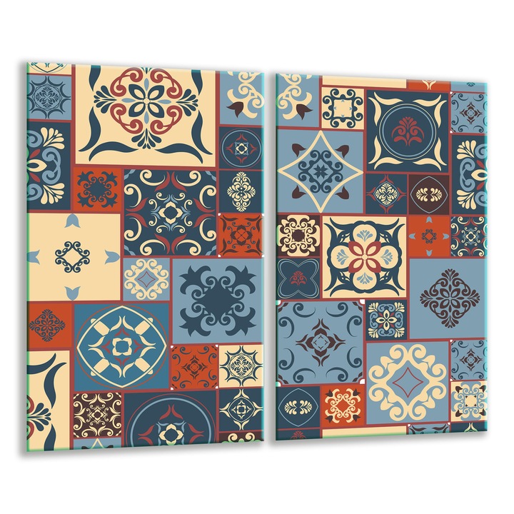 Set 2 x Tocator de sticla, 30x52 cm, design mozaic