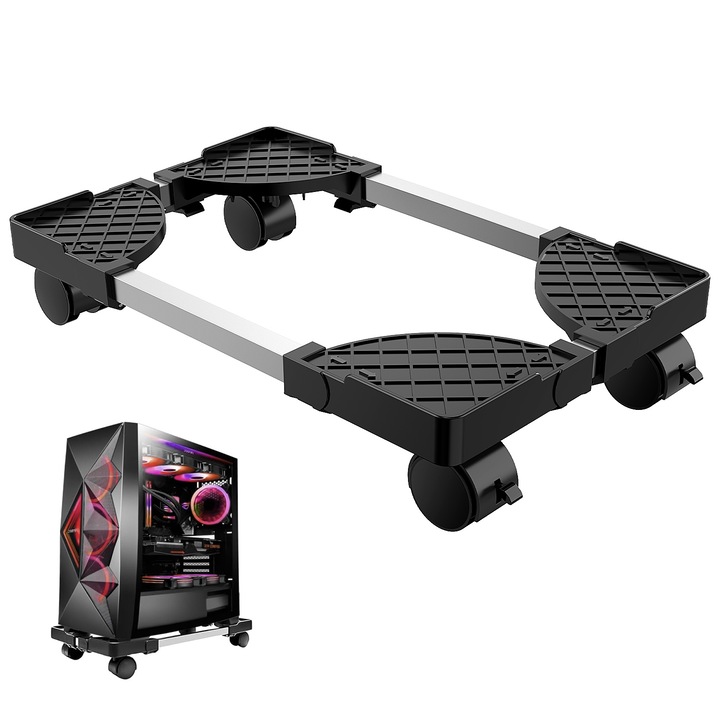 Suport mobil pentru procesor, qipuneky, cu roti de blocare, negru