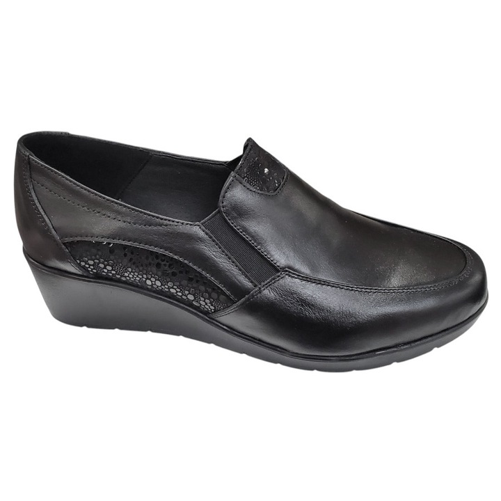 Pantofi Dama Negri Ortopedici Din Piele Naturala, Talpa Usoara 5cm, Negru