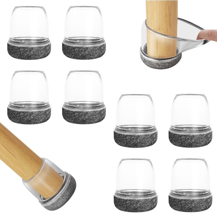 Комплект от 8 протектора за крака на мебели, qipuneky, силиконови, прозрачни, лесни за употреба