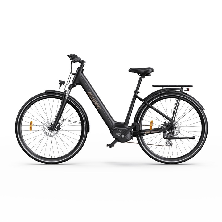 Bicicleta electrica ONESPORT OT07, anvelope 27.5", 250W, baterie 36V 10.4Ah, autonomie 90km, frane hidraulice, SHIMANO 7 viteze, negru