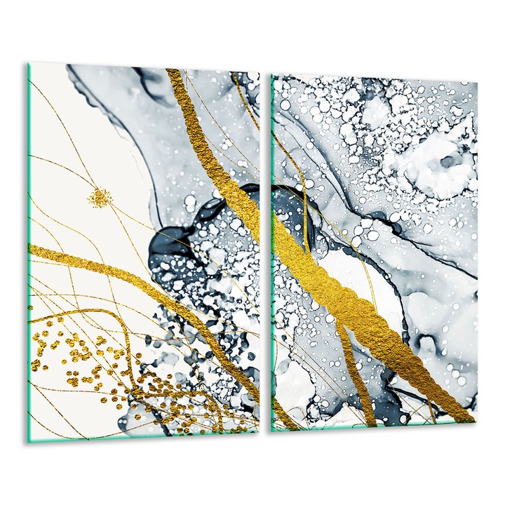 Placa de sticla protectoare 2x 30x52 cm, design marmura aurie, pentru gatit si taiat