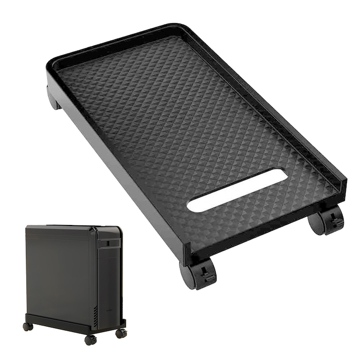 Мобилна стойка за процесор, qipuneky, черна, с въртящи се колелца