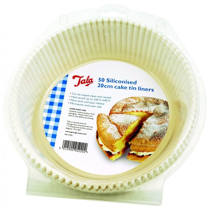 Forme de copt din hartie siliconata, set 50 bucati, Tala, alb, 17-20x7.5cm
