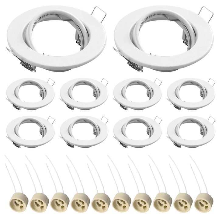 Set 10 cadre montaj spoturi incastrate, qipuneky, alb, pentru becuri LED sau halogen, 90mm diametru