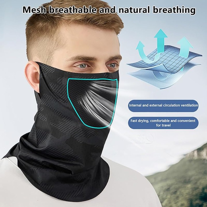 Бандана със слънцезащита UPF 50+, дишаща, унисекс, 33x25 см, черна