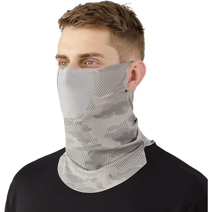 Bandana multifunctionala, poliester/elastan, protectie solara UPF 50+, elasticitate, gri, 33x25cm