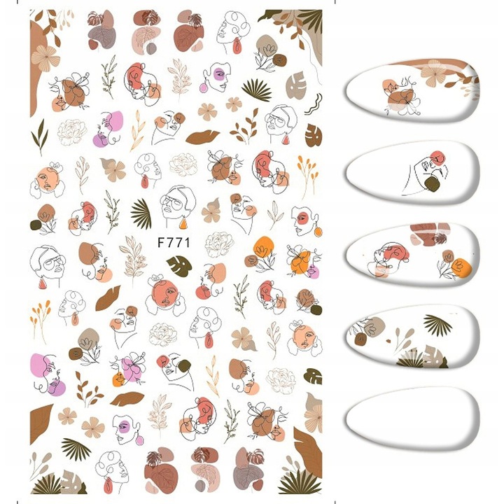 Set stickere pentru unghii, model femeie, 12x8cm, multicolor