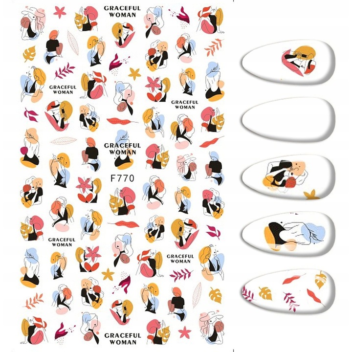 Set stickere pentru unghii, model femeie, 12x8cm