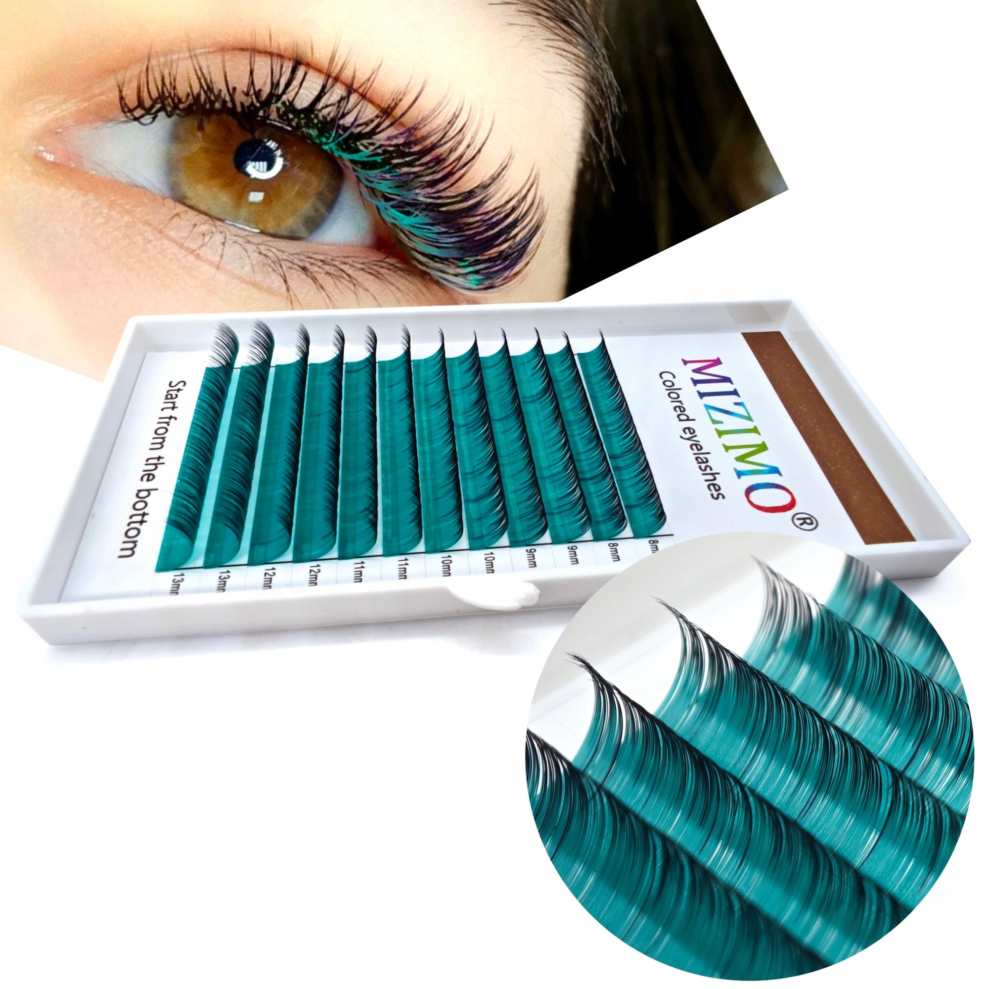 Set extensii gene colorate 8-13mm, curl D, turcoaz-negru, 12 benzi
