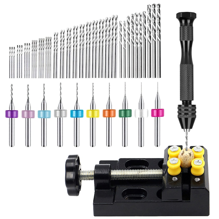 Комплект ръчни фрези, qipuneky, 60 части, микроспирални свредла 0.5-3 мм, свредла за печатни платки 0.3-1.2 мм, връх от алуминиева сплав, различни приложения