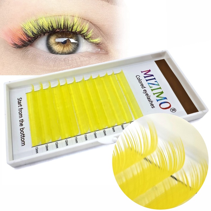 Színes szempilla hosszabbító szett, 8-13 mm, D ív, 12 csík, sárga