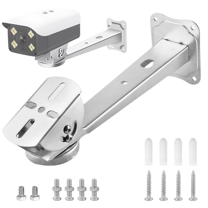 Suport camera de supraveghere montat pe perete, qipuneky, ajustabil, inox, 170mm