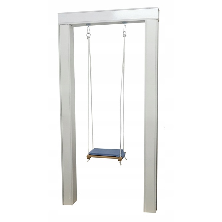 Градинска люлка за деца, със синя възглавница, изработена от дърво, бежова