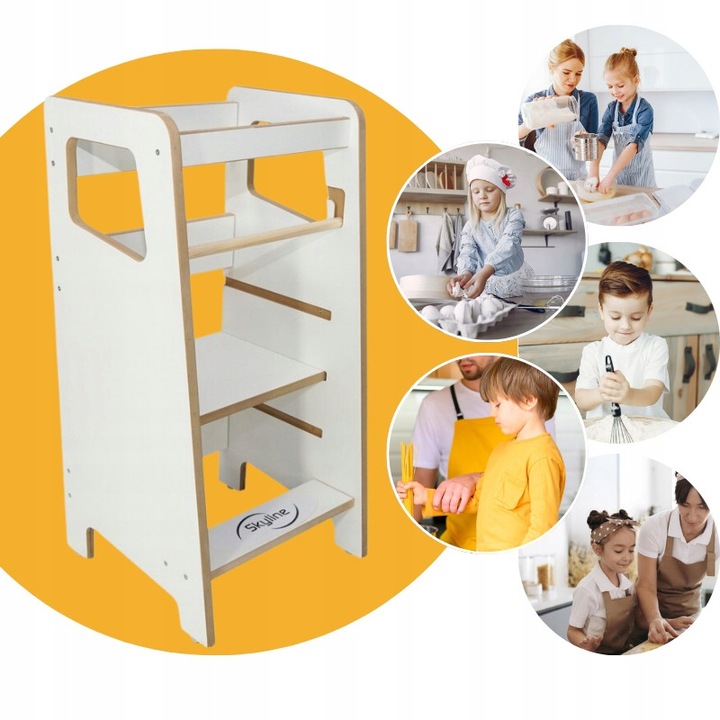 Стълба за баня или кухня за деца Skyline, 3 стъпала, бяла