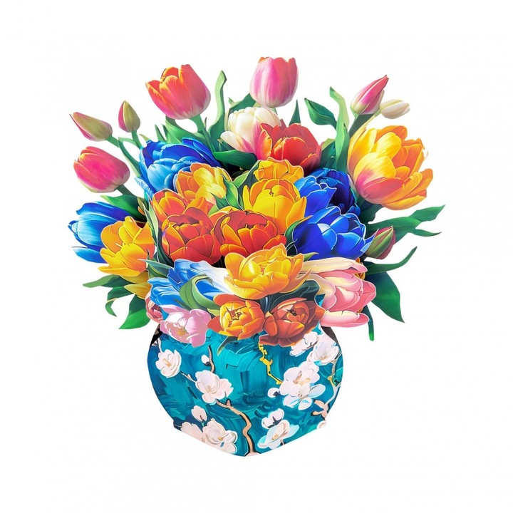 Karta Postala 3D Pop-up, Flori - Tulipani Colorati, 33x25,5cm, Set