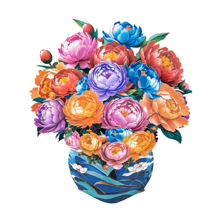 Karta Postala 3D Pop-up, Flori - Buchet Pictat, 33x25,5cm, Set cu Envelopa