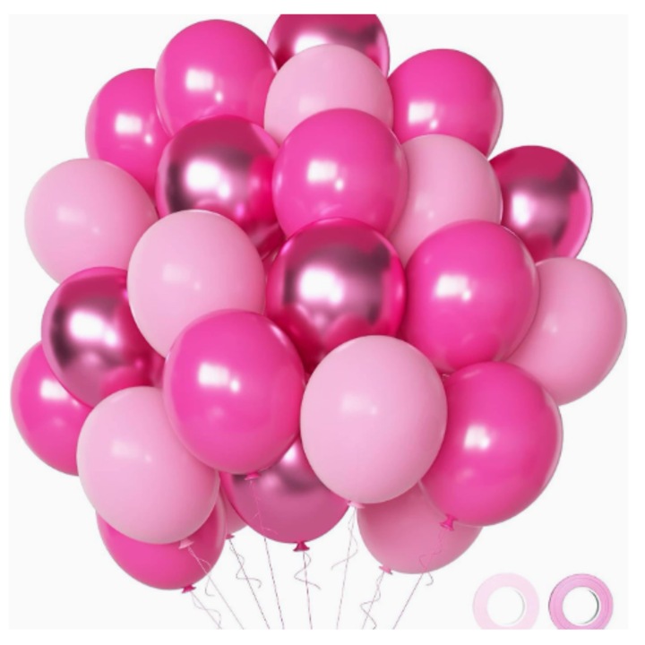 Set 50 baloane Roz TrendiShop®, Latex Premium, Ideale pentru Petreceri si Decoruri Festive, 3 Nuante de Roz, 30 cm