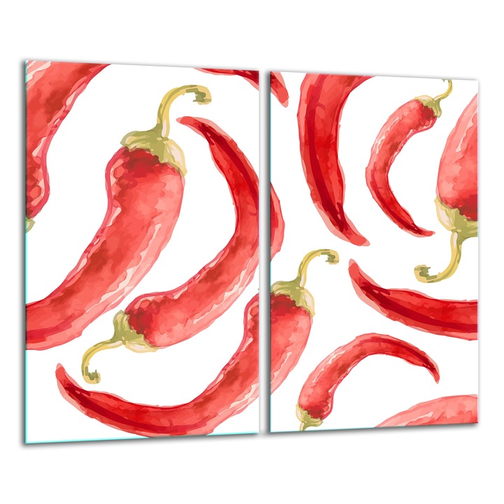 Placa de sticla pentru taiat 2x 30x52cm, model ardei, tocatoare de bucatarie