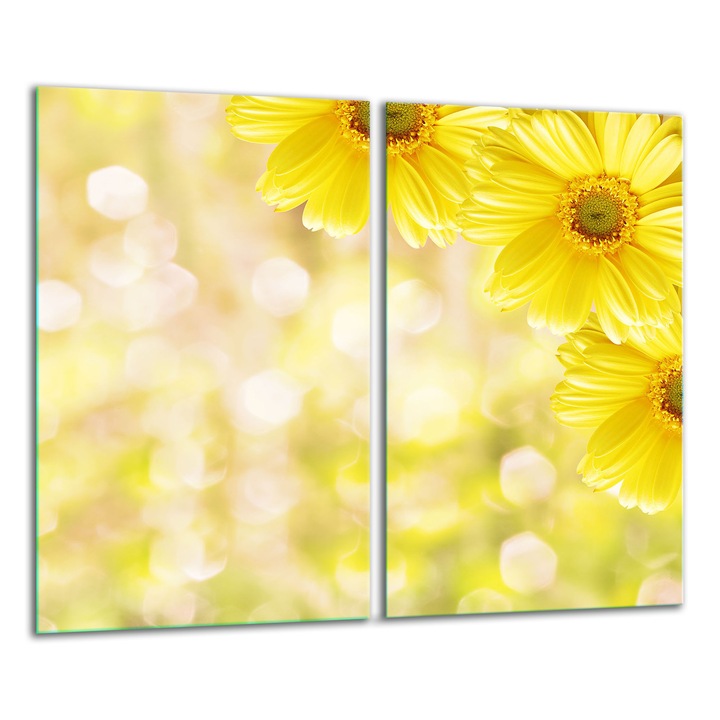 Placa de sticla pentru taiat 2x 30x52 cm, flori, pentru bucatarii electrice si gaz, antiderapanta