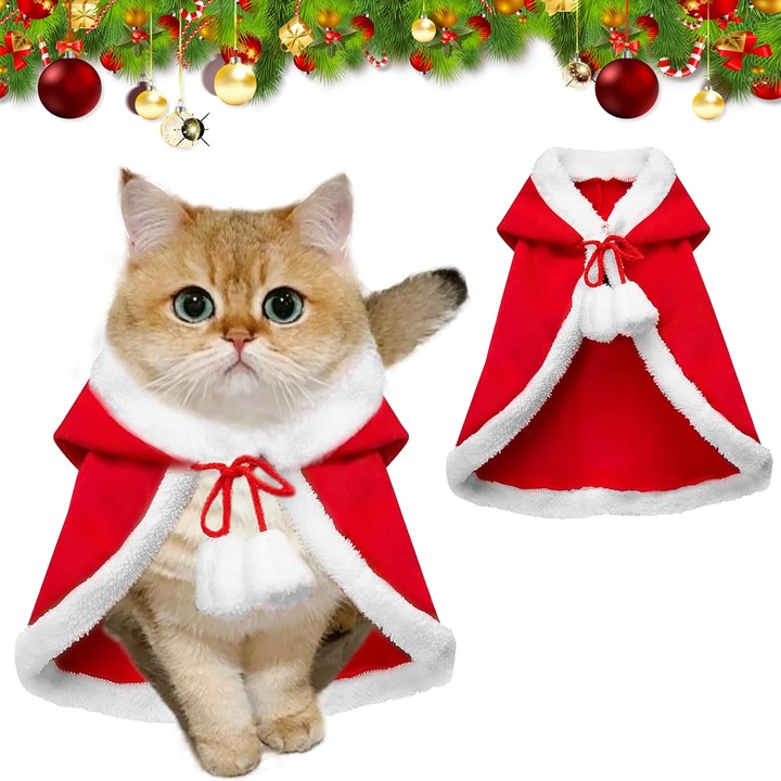 Коледен костюм за котки, Коледен костюм за домашни любимци, Коледен костюм за кучета, Пелерини за малки кучета, Котки, Коледен пуловер с качулка за домашни любимци
