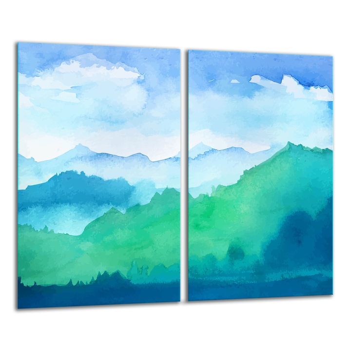 Placa de sticla protectoare 2x 30x52 cm, design grafic, pentru gatit si taiat, multicolor