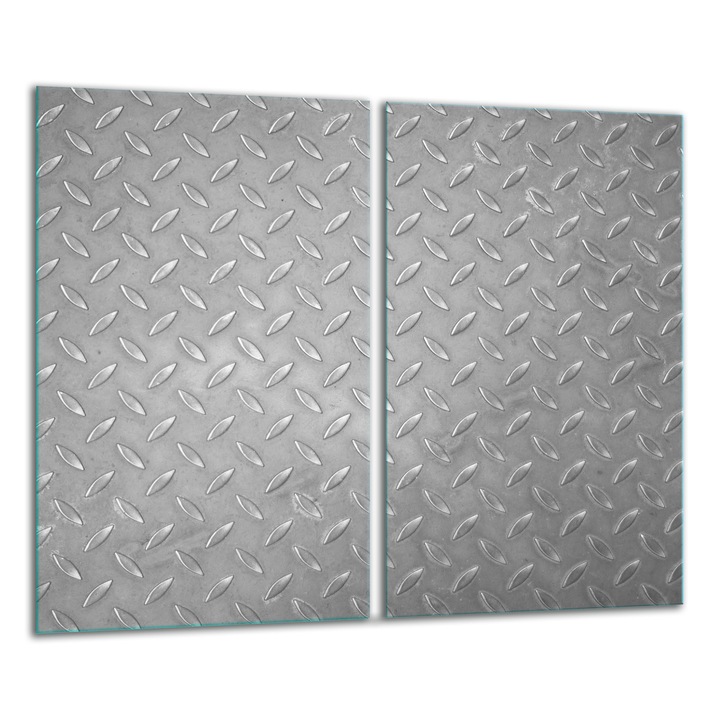 Set 2 tocatoare de bucatarie din sticla, 30x52 cm, aspect metalic, argintiu