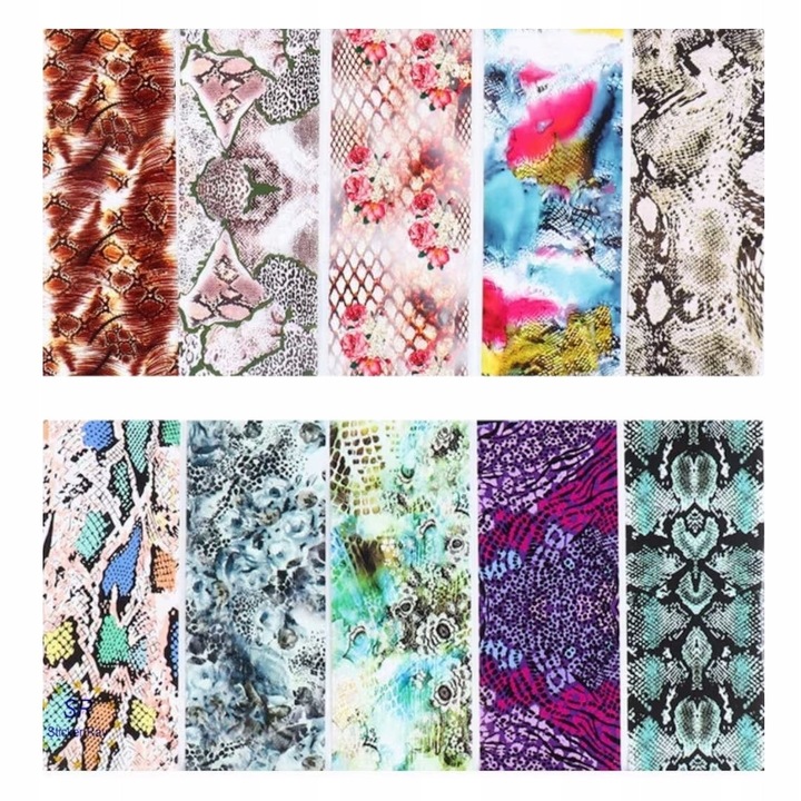 10 tekercses köröm transzferfólia készlet, 10x4cm, többszínű