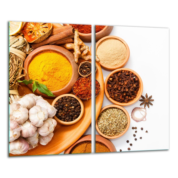 Placa de sticla pentru taiat 2x 30x52cm, design cu condimente, rezistenta la temperaturi ridicate