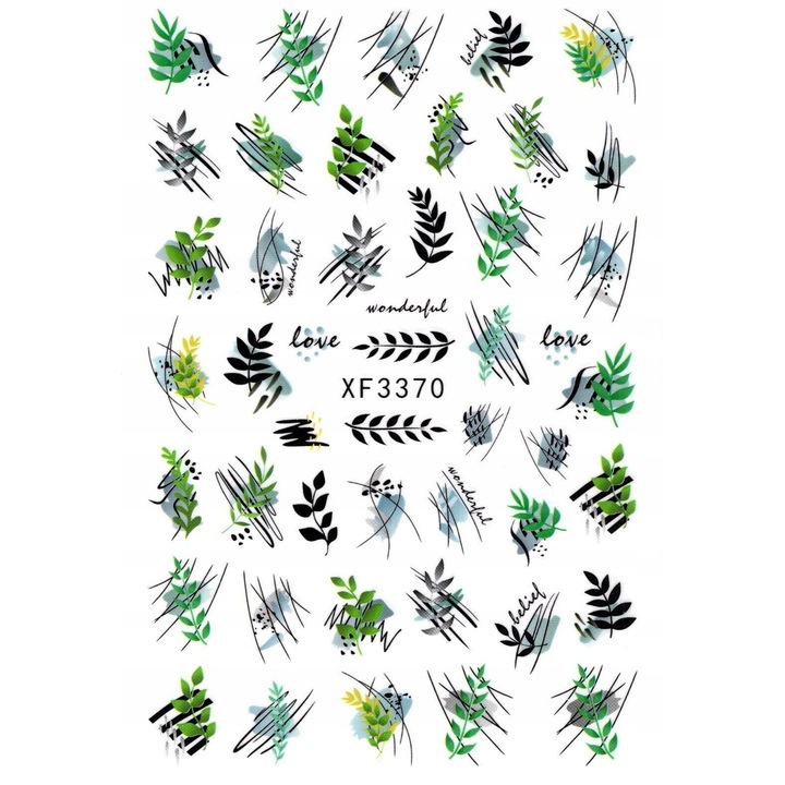 Set stickere pentru unghii, 9.5x6.5cm, model frunze, verde