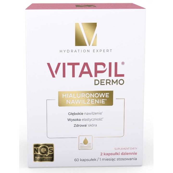 Supliment, Vitapil, Dermo, 60 capsule, cu acid hialuronic, pentru femei, Multicolor, Contine: 60 capsule, Material: acid hialuronic, Proprietati: hidratare, piele sanatoasa, par sanatos
