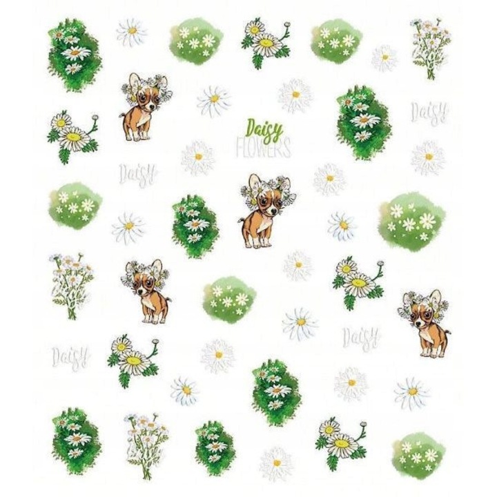 3D körömmatrica szett, virág és kutya mintás, többszínű