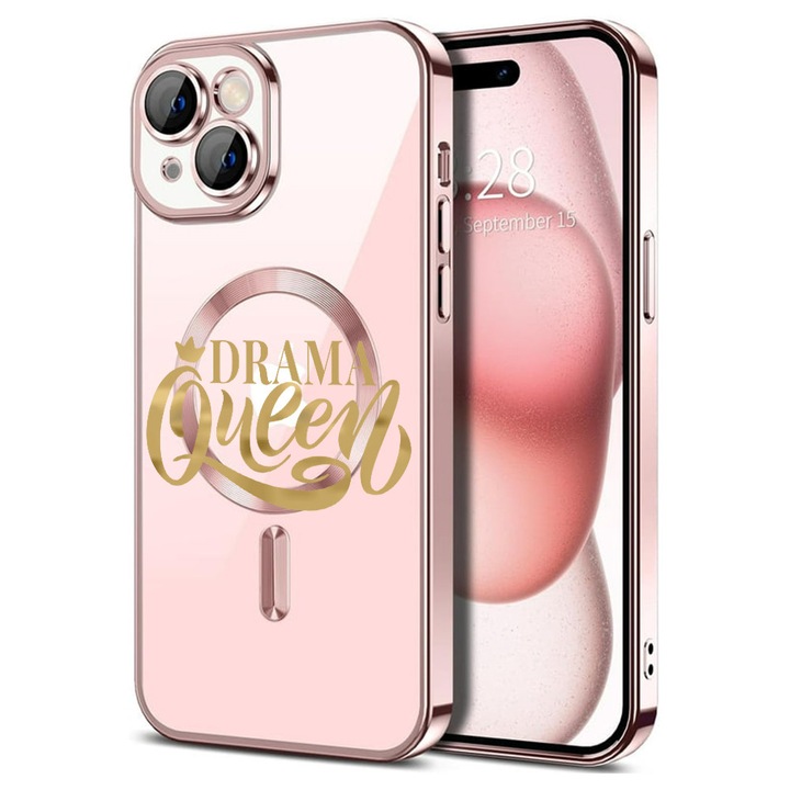 Husa BestCase® Luxury MagSafe, Compatibila Apple iPhone 15, Drama Queen, Ultra-Soft, Margini metalizate, 1946070 MC Rose 1802