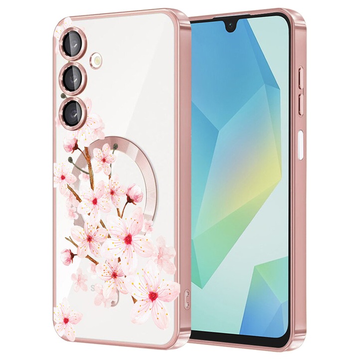 Husa BestCase® Luxury MagSafe, Compatibila Samsung Galaxy A55, Spring flower, Ultra-Soft, Margini metalizate, 1983984 MC Rose 62