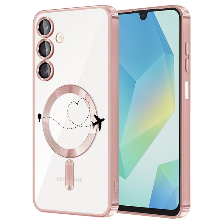 Husa BestCase® Luxury MagSafe, Compatibila Samsung Galaxy A55, Travel Adventure, Ultra-Soft, Margini metalizate, 1983984 MC Rose 746